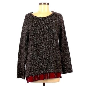Sanctuary M grey red plaid‎ hem layered look wool blend crew neck pull on…